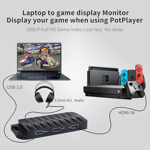 بطاقة التقاط ألعاب TreasLin HDMI، بطاقة التقاط فيديو 4K، USB3.0 HDMI Live Stream مع مدخل Mic Remix وممر HDMI لجهاز PS3/ PS4 Xbox Wii u متوافق مع Windows وLinux وmacOS وOBS in Kuwait