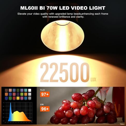 Godox ML60IIBi 70W LED Video Light Kit with 2X NP970 Lithium Battery, COB LED Monolight Bowens Mount Bi-Color 2700-6500k Photography Lighting AC/DC Power Support App Control for Studio Live Streaming in Saudi Arabia