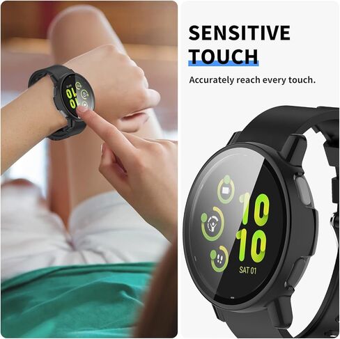 مخصص لواقي الشاشة Garmin Vivoactive 5 مع طبقة من الزجاج المقسى ومصد الكمبيوتر الصلب وغطاء كامل لملحقات الساعة الذكية لحافظة Garmin Vivoactive 5 (أسود وأسود) in Kuwait