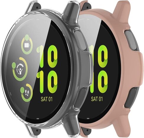 مخصص لواقي الشاشة Garmin Vivoactive 5 مع طبقة من الزجاج المقسى ومصد الكمبيوتر الصلب وغطاء كامل لملحقات الساعة الذكية لحافظة Garmin Vivoactive 5 (أسود وأسود) in Kuwait