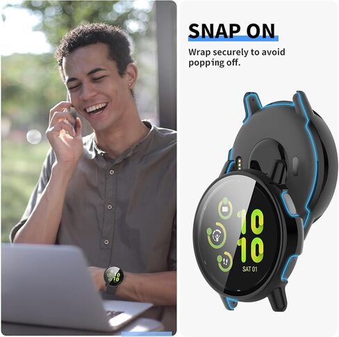 مخصص لواقي الشاشة Garmin Vivoactive 5 مع طبقة من الزجاج المقسى ومصد الكمبيوتر الصلب وغطاء كامل لملحقات الساعة الذكية لحافظة Garmin Vivoactive 5 (أسود وأسود) in Kuwait
