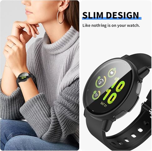 مخصص لواقي الشاشة Garmin Vivoactive 5 مع طبقة من الزجاج المقسى ومصد الكمبيوتر الصلب وغطاء كامل لملحقات الساعة الذكية لحافظة Garmin Vivoactive 5 (أسود وأسود) in Kuwait