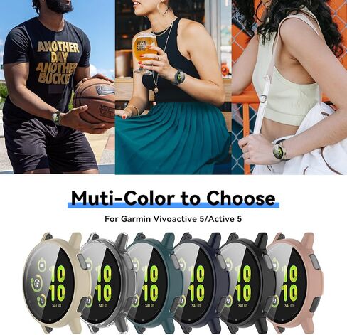 مخصص لواقي الشاشة Garmin Vivoactive 5 مع طبقة من الزجاج المقسى ومصد الكمبيوتر الصلب وغطاء كامل لملحقات الساعة الذكية لحافظة Garmin Vivoactive 5 (أسود وأسود) in Kuwait
