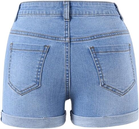 WDIRARA Girl's High Waisted Button Ripped Stretch Straight Leg Denim Shorts with Pockets in Saudi Arabia