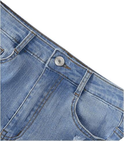 WDIRARA Girl's High Waisted Button Ripped Stretch Straight Leg Denim Shorts with Pockets in Saudi Arabia