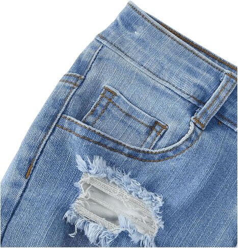 WDIRARA Girl's High Waisted Button Ripped Stretch Straight Leg Denim Shorts with Pockets in Saudi Arabia