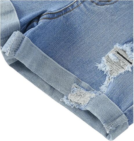 WDIRARA Girl's High Waisted Button Ripped Stretch Straight Leg Denim Shorts with Pockets in Saudi Arabia