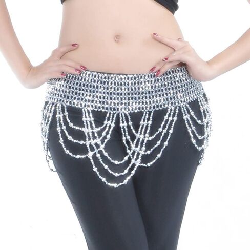 Novelty Belly Dance Waist Chain Belly Dance Hip Scarf Beaded Dance Skirt Dance Performance Practice Clothes in Saudi Arabia