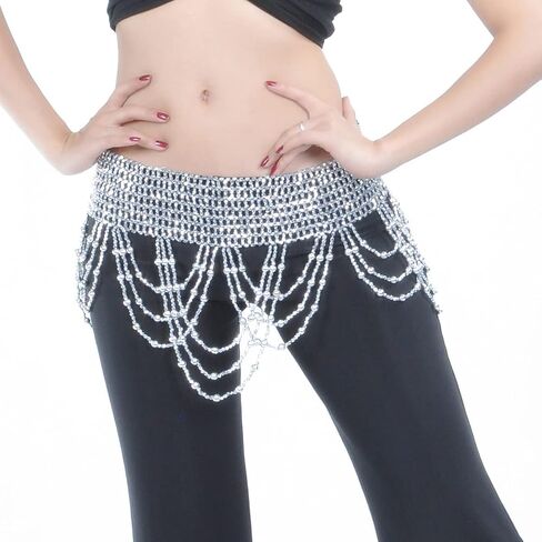 Novelty Belly Dance Waist Chain Belly Dance Hip Scarf Beaded Dance Skirt Dance Performance Practice Clothes in Saudi Arabia