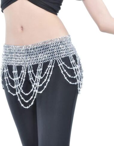 Novelty Belly Dance Waist Chain Belly Dance Hip Scarf Beaded Dance Skirt Dance Performance Practice Clothes in Saudi Arabia