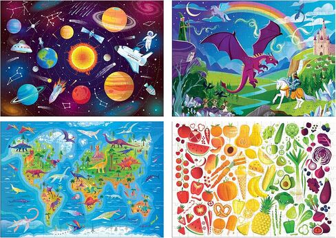 Chuckle & Roar - 4 Pack Space, World Map, Fantasy, Food Puzzles - Larger Pieces Designed for Preschool Hands - 100 & 200 PC Jigsaw Puzzles in Saudi Arabia
