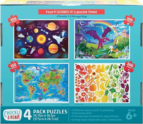 Chuckle & Roar - 4 Pack Space, World Map, Fantasy, Food Puzzles - Larger Pieces Designed for Preschool Hands - 100 & 200 PC Jigsaw Puzzles in Saudi Arabia