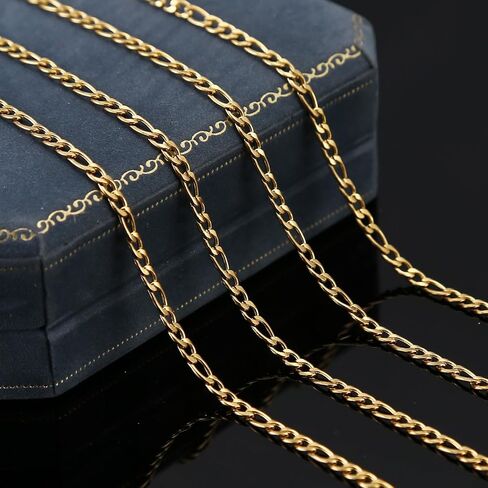 Shuaizhennuo Figaro Chain Link 32.8 Feet 304 Stainless Steel Bracelet Necklace Chain Spool in Bulk for DIY Men Women Jewelry Making with Lobster Clasps, Jump Rings (Gold) in Saudi Arabia