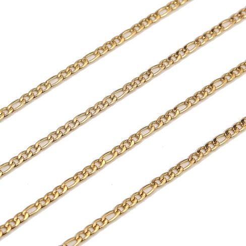 Shuaizhennuo Figaro Chain Link 32.8 Feet 304 Stainless Steel Bracelet Necklace Chain Spool in Bulk for DIY Men Women Jewelry Making with Lobster Clasps, Jump Rings (Gold) in Saudi Arabia