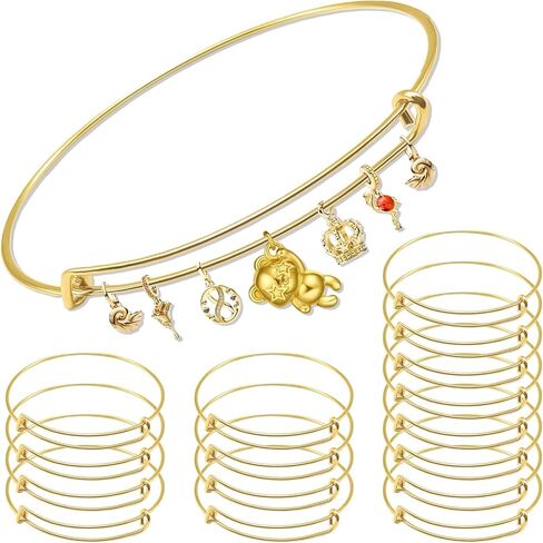 Gold Expandable Bangle Blank Bracelets, Adjustable Wire Bracelets Blank Stainless Steel Bangles Bracelets Set for Jewelry Making Charms Bulk (20PCS) in Kuwait