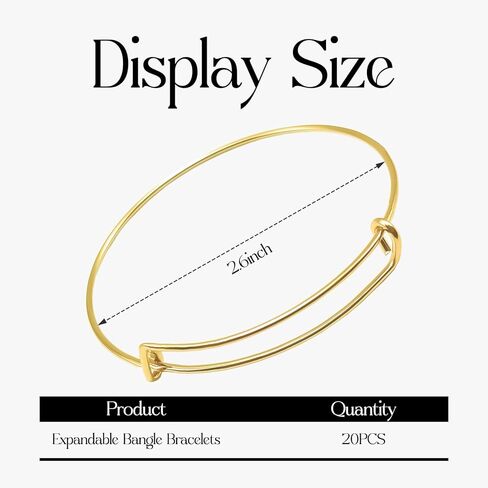 Gold Expandable Bangle Blank Bracelets, Adjustable Wire Bracelets Blank Stainless Steel Bangles Bracelets Set for Jewelry Making Charms Bulk (20PCS) in Kuwait
