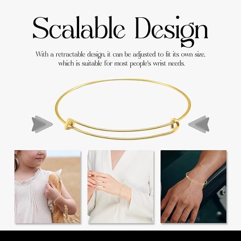 Gold Expandable Bangle Blank Bracelets, Adjustable Wire Bracelets Blank Stainless Steel Bangles Bracelets Set for Jewelry Making Charms Bulk (20PCS) in Kuwait