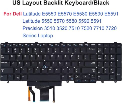لوحة مفاتيح بديلة بإضاءة خلفية لجهاز Dell Latitude E5550 E5570 E5580 E5590 E5591 5550 5570 5580 5590 5591، الدقة 3510 3520 7510 7520 7710 7720 سلسلة كمبيوتر محمول مع مؤشر تخطيط الولايات المتحدة in Kuwait