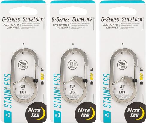 Nite Ize G-Series SlideLock Dual Chamber Carabiner - Size 3 - Stainless Steel - 3 Count (3 Pack) in Saudi Arabia