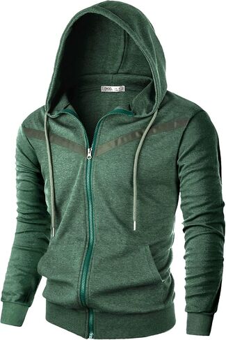 Ohoo Mens Slim Fit Long Sleeve Lightweight V-Shape Zip-up Hoodie with Kanga Pocket in Saudi Arabia