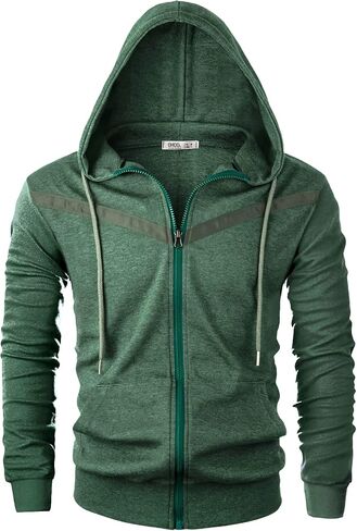 Ohoo Mens Slim Fit Long Sleeve Lightweight V-Shape Zip-up Hoodie with Kanga Pocket in Saudi Arabia