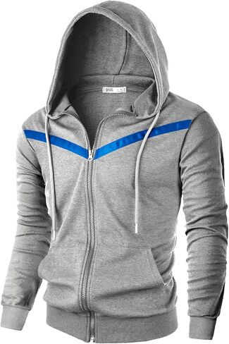 Ohoo Mens Slim Fit Long Sleeve Lightweight V-Shape Zip-up Hoodie with Kanga Pocket in Saudi Arabia