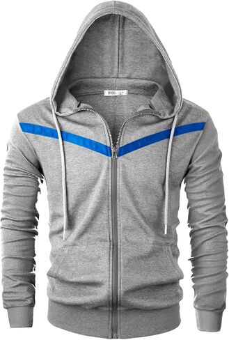 Ohoo Mens Slim Fit Long Sleeve Lightweight V-Shape Zip-up Hoodie with Kanga Pocket in Saudi Arabia
