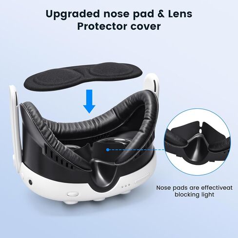 واجهة الوجه ووسادة غطاء الوجه لـ Meta Quest 3، استبدال وسادة إسفنجية لواجهة الوجه لملحقات Quest 3، مع وسادة أنف خفيفة مضادة للتسرب وواقي للعدسات، تصميم لتدوير الهواء in Kuwait