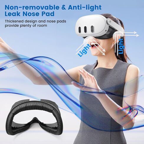 واجهة الوجه ووسادة غطاء الوجه لـ Meta Quest 3، استبدال وسادة إسفنجية لواجهة الوجه لملحقات Quest 3، مع وسادة أنف خفيفة مضادة للتسرب وواقي للعدسات، تصميم لتدوير الهواء in Kuwait
