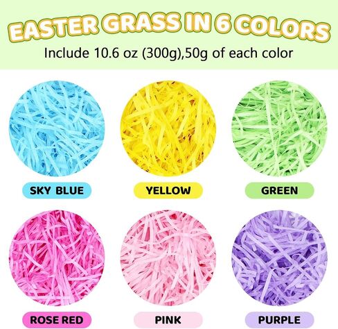 Hifunwu 10.6 oz (300g) Easter Grass Recyclable Shred Paper Filler Easter Basket Grass with 6 Colors for Easter Gift Basket Filler, Gift Wrapping, Easter Party Decorations in Saudi Arabia