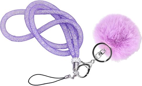 Lanyard with Pompom and Fishnet Tube Filled with Sparkly Rhinestones,Bling Wrist Strap for Phone,Camera,ID Badge and USB Key,Short-Pink in Saudi Arabia