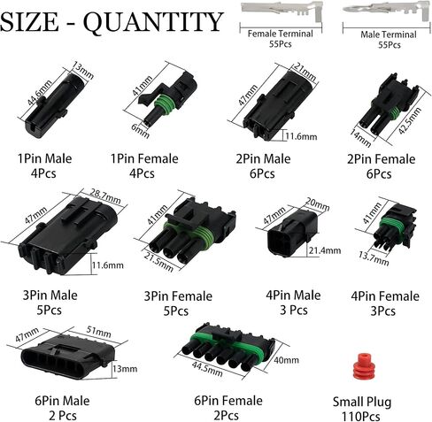 260 قطعة 20 مجموعة من محطات التوصيل الكهربائية للسيارات المقاومة للماء 1/2/ 3/4/ 5/6 ذكر أنثى دبوس 18-14 AWG سلك تسخير شرارة التوصيل موصل محطات التوصيل عدة لسيارة دراجة نارية البحرية in Kuwait