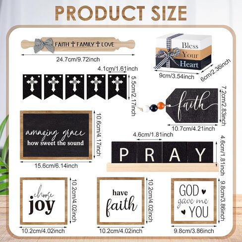 Tatuo 13 Pcs Religious Tiered Tray Decor Set Faith Wooden Table Decor Christian Farmhouse Decorations Rustic Faith Pray Cross Wood Block Signs for Home Church Tabletop Centerpieces Easter Decor in Saudi Arabia