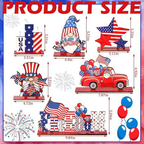 Yalikop 6 Pcs Patriotic Table Decorations Memorial Day Table Centerpiece 4th of July Decorations Wood Freedom Truck Star Gnome Decor Wooden Table Signs for Independence Day Veteran Day Party Decor in Saudi Arabia