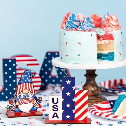 Yalikop 6 Pcs Patriotic Table Decorations Memorial Day Table Centerpiece 4th of July Decorations Wood Freedom Truck Star Gnome Decor Wooden Table Signs for Independence Day Veteran Day Party Decor in Saudi Arabia