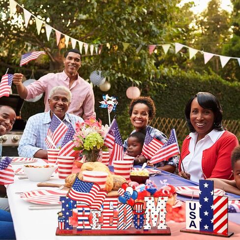 Yalikop 6 Pcs Patriotic Table Decorations Memorial Day Table Centerpiece 4th of July Decorations Wood Freedom Truck Star Gnome Decor Wooden Table Signs for Independence Day Veteran Day Party Decor in Saudi Arabia