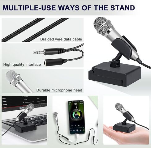 RICHUPON Mini Microphone for iPhone iPad, Portable Karaoke ASMR Mic with Stand for Voice Video Recording Singing/Vlogs/Podcasting Tiktok/You Tube(Silver) in Kuwait