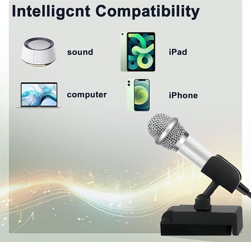 RICHUPON Mini Microphone for iPhone iPad, Portable Karaoke ASMR Mic with Stand for Voice Video Recording Singing/Vlogs/Podcasting Tiktok/You Tube(Silver) in Kuwait