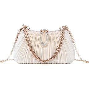 FALETO Clutch Purses for Women Satin Pleated Evening Bag Wedding Clutch Purse with Chain Prom Cocktail Party Handbag in Saudi Arabia