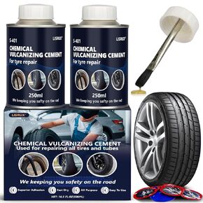 أسمنت الفلكنة الكيميائي 16.5 أونصة سائلة، غراء إصلاح الإطارات لجميع الأغراض، أسمنت مطاطي سريع الجفاف، طقم تصحيح الإطارات مع فرشاة علوية و20 رقعة إصلاح الإطارات، مثالي للسيارة والدراجة النارية والدراجة in Kuwait