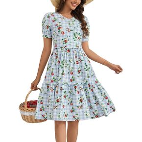 فساتين الرضاعة النسائية للرضاعة الطبيعية من القطن بأكمام قصيرة وطبقات متوسطة الطول مع جيوب in Kuwait