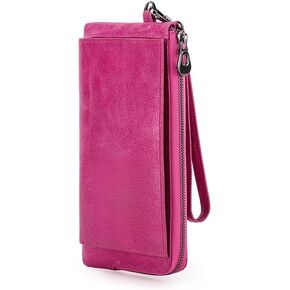 Retro Mens Genuine Leather Long Bifold Wallet Large Capacity Multi Card Slots Zipper Pocket Travel Use (Black) in Kuwait