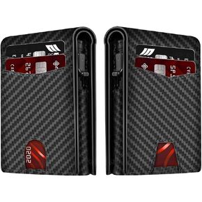 2025 Wallet for Men - RFID [Functional & Practical] Bifold Slim Minimalist Credit Card Holder Pop Up Wallet Metal Case with Cash Slot, Front Pocket with ID Window, Gift Boxed (Carbon Fiber) in Saudi Arabia