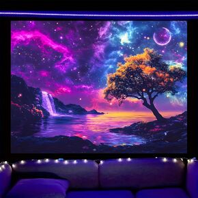 نسيج Nuxovilar التفاعلي للأشعة فوق البنفسجية - مشهد الجمجمة والفطر باللون الأسود للتعليق على الحائط، فن توهج الغابة المسحور لديكور غرفة النوم وغرفة المعيشة، 59.05 بوصة × 51.18 بوصة in Kuwait