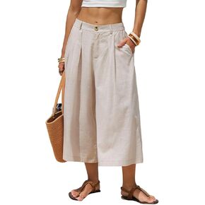 EXLURA Womens Cotton Linen Capri Pants Summer Wide Leg High Waist Casual Cropped Pant Palazzo with Pockets Beach Travel 2026 in Kuwait
