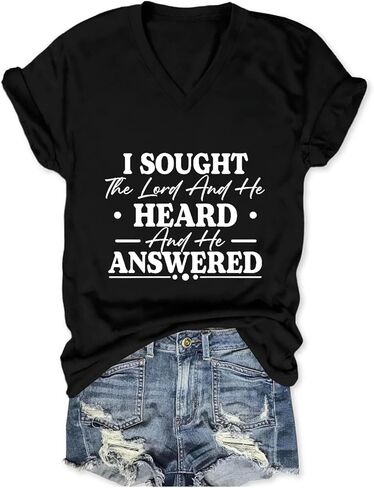 I Sought The Lord and He Heard and He Answered Shirt Christian T Shirts for Women Bible Verse Tops in Saudi Arabia