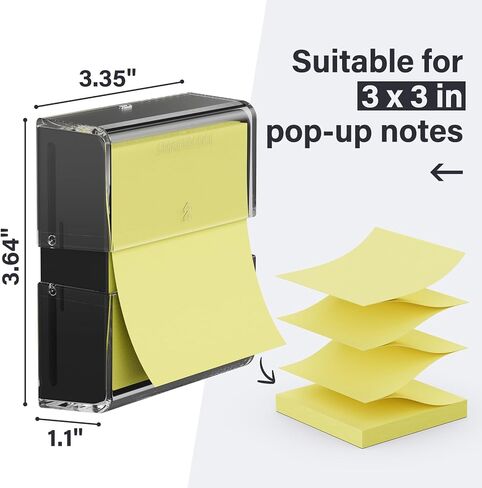 موزع ملاحظات منبثق مغناطيسي ذكي ورائع مقاس 3 × 3 بوصات منبثقة/ملاحظات لاصقة على شكل الأكورديون، عبوة واحدة، شفاف وأسود (الملاحظات غير متضمنة) in Kuwait