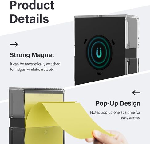 موزع ملاحظات منبثق مغناطيسي ذكي ورائع مقاس 3 × 3 بوصات منبثقة/ملاحظات لاصقة على شكل الأكورديون، عبوة واحدة، شفاف وأسود (الملاحظات غير متضمنة) in Kuwait