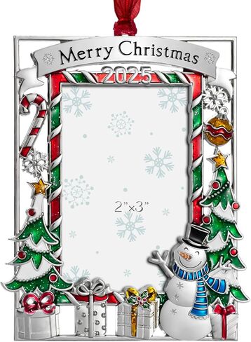 GUOER 2025 Christmas Tree Ornament Picture Frame Holiday Keepsake Gift Home Decor Christmas Decorations Xmas Gifts Pendant with 2" Photo Frame Insert (Red White & SiIvery) in Saudi Arabia