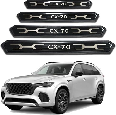 واقي عتبة الباب واقي الكسوة لمازدا CX-70 2025، إكسسوارات من الفولاذ المقاوم للصدأ تغطي لوحات الإكسسوارات الداخلية للسيارات (أسود) in Kuwait